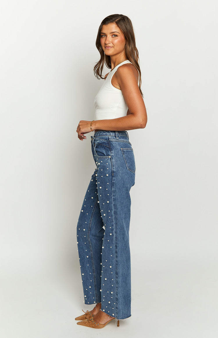 Denim Dazzle Pearl Mid Wash High Waisted Jeans